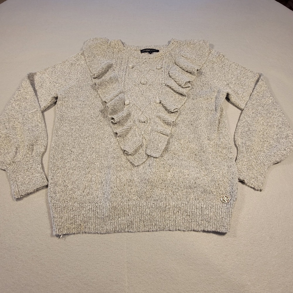 Adrienne Vittadini Ruffle Front Knit Sweater Gray‎ Women's Size Medium Pullover